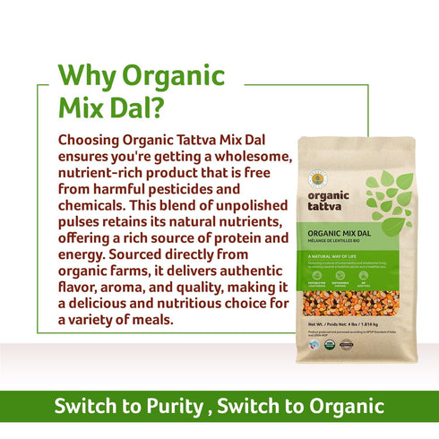 (4 lbs) Organic Tattva Mix Dal - Unpolished Lentils Organic, Gluten Free, Vegan & Kosher - High Protein Split Beans