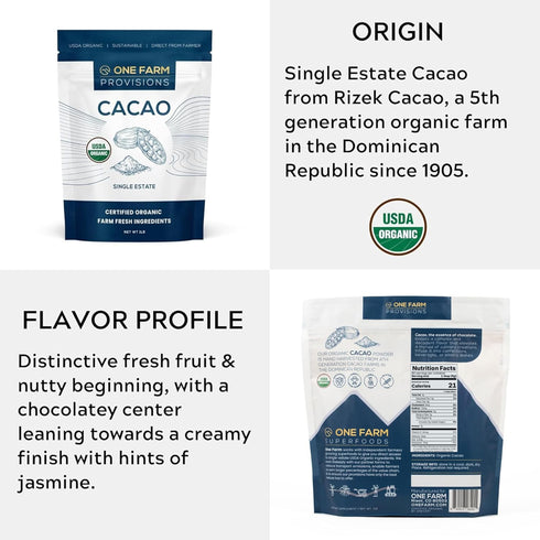 100% (1 lb, One Farm by WAAYB Organic Cacao, Single Estate, Non-GMO, Fair-Trade, Vegan, Gluten Free, Raw Rizek Cacao