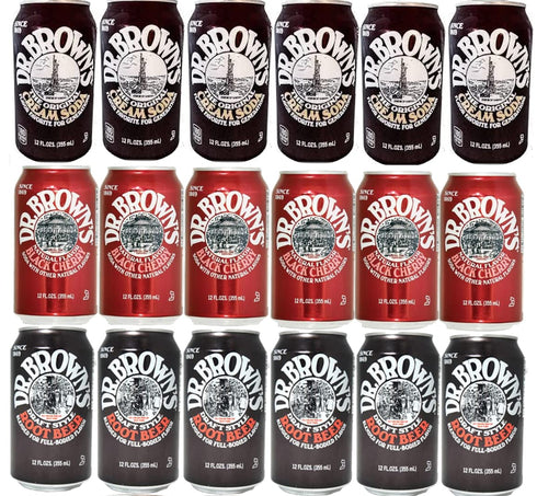 JDS Toy Store (18 Pack): 6 6 6 12oz Dr. Browns Soda Black Cherry, Root Beer, Cream Soda cans