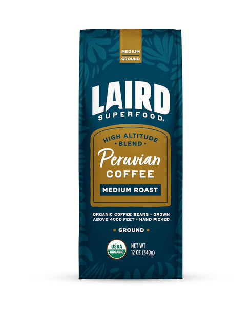 Laird Superfood Peruvian Medium Roast Caffeinated Ground, Ethically Sourced Premium Ground Coffee,