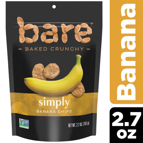 2.7 oz Bare Baked Crunchy Banana Chips, Simply Banana, Gluten Free, Bag