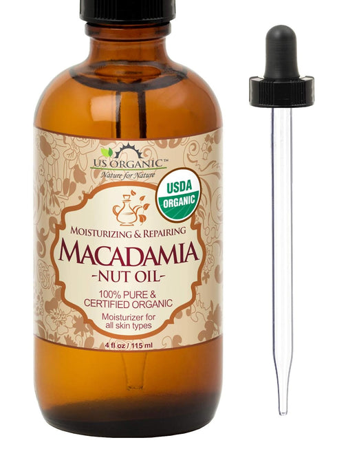 US Organic Macadamia Nut Oil, Unrefined Virgin, Certified Organic, Cold Pressed, 4 oz (Large)