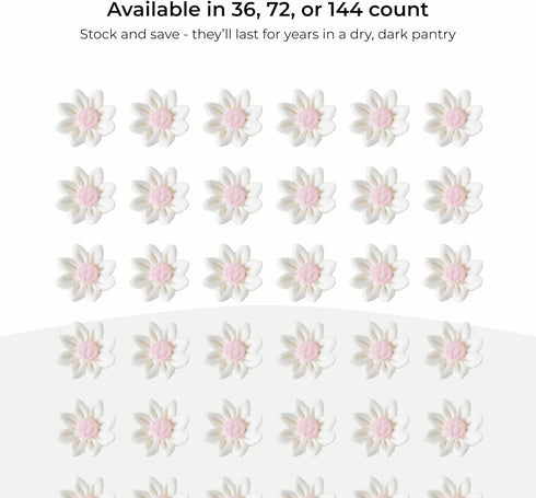 72 Count (3/4 Inch) Edible Daisy Cake Decorations, Mini Edible Flowers, White & Pink Sugar Flowers, Daisy Cupcake