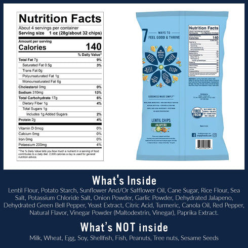 7 4oz (Pack 4) Simply Jalapeo Lentil Chips, of Spicy Gluten-Free Vegan Snack, Protein-Rich Plant-Based Crisps, Non-GMO