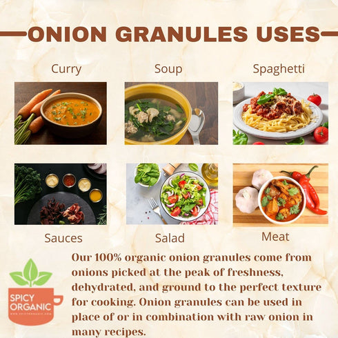 16 Oz. SPICY ORGANIC Onion Granules - Pure USDA Organic - Non-GMO Culinary Granulated Onion- Perfect for Use in Sauces