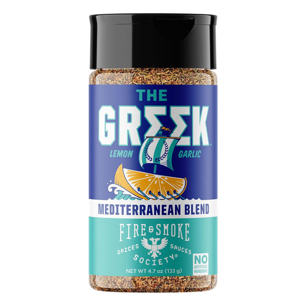 Fire & Smoke Society The Greek Seasoning, Mediterranean Flavors for Fish, Shrimp, Lamb, Pork, 4.7 oz