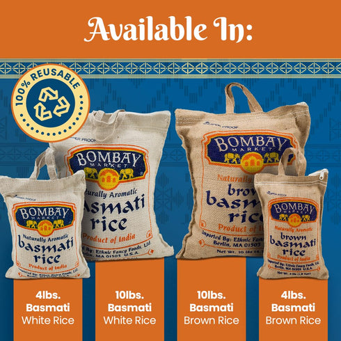 Bombay Market (10 White Basmati Rice - Aromatic & Nutty Flavor Basmati Rice - Long Grain Rice Basmati Pound Bag)