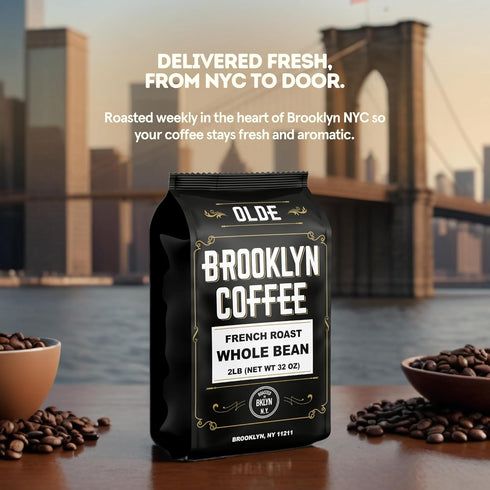 (2lb) BROOKLYN COFFEE Whole Bean, French Dark Roast Silky Smooth, Bold, Balanced - Fresh Bulk Coffee Beans Roasted