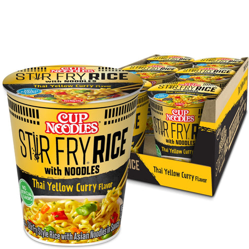 Nissin Cup Noodles Stir Fry Rice with Noodles, Thai Yellow Curry, 2.61