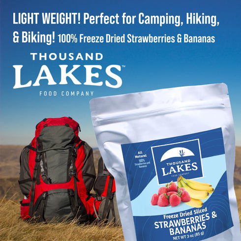 3 oz 100% Thousand Lakes Freeze Dried Fruit - Strawberries and Bananas - | No Sugar Added | Fruit | Sliced for Snacking