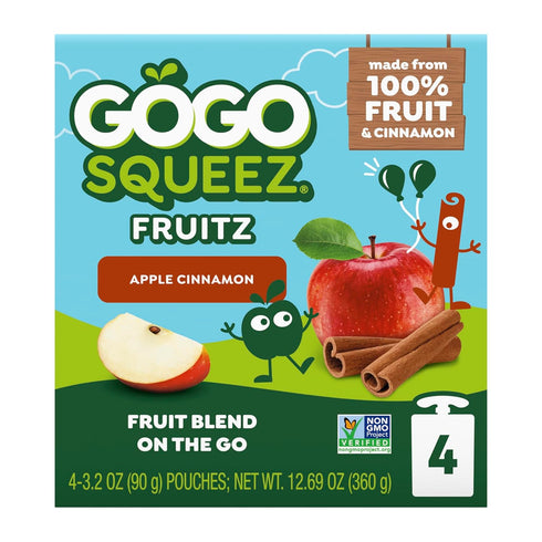 3.2 oz (Pack 48), GoGo squeeZ No Sugar Added Applesauce and Fruit Puree, Apple Cinnamon, Pouches of Fruit Snacks
