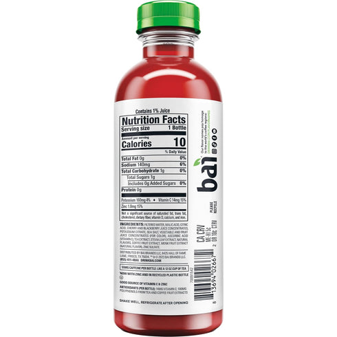 18 12 Pack Bai Antioxidant Infused Water Beverage, Zambia Bing Cherry, with Vitamin C and No Artificial Sweeteners