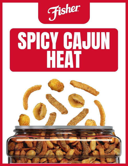 29.5 oz (Pack 4), Fisher Snack Spicy Cajun Trail Mix, of Resealable Jar, Bold & Crunchy Snack Mix with Peanuts, Corn