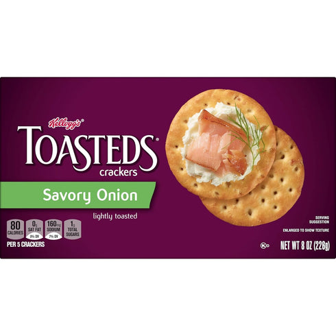 Toasteds Savory Onion Crackers, Party Snacks, 8oz Box (1 Box)