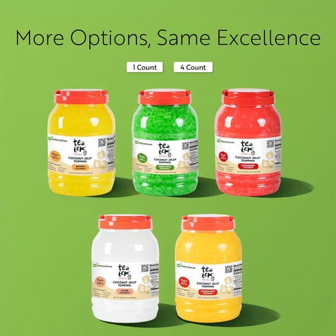 TEA TEK 8.8 1 Count Pound Coconut Jelly Green Apple Coconut Boba Jelly Jars - No Cooking Required, For Various