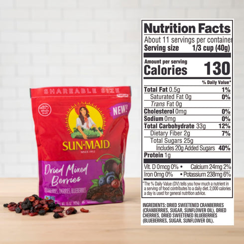 15 oz Sun-Maid Dried Mixed Berries - Resealable Bag - Dried Cranberries, Cherries, Blueberries - Holiday Snacks