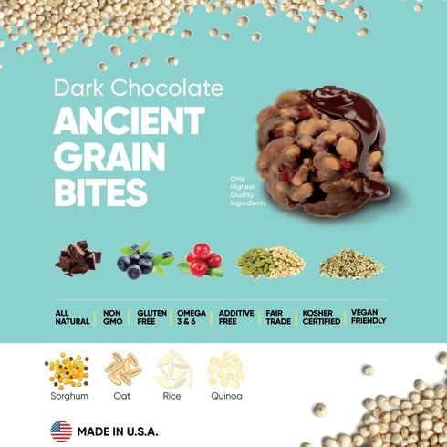 3 Pack, 3 oz, Good Source Snacks Dark Chocolate Bites & Ancient Grains, Sample Variety Cranberry Hemp, Blueberry