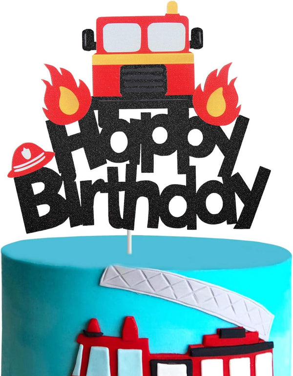 Fire Truck Happy Birthday Cake Topper for Baby Shower Firefighter Fireman Birthday Party Decorations