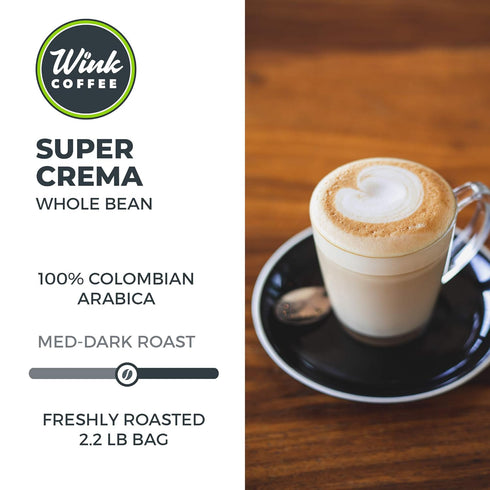 2.2 lb 100% Wink Coffee Low Acid Medium Roast Espresso Whole Bean Coffee, Arabica, Colombian Single Origin, Smooth