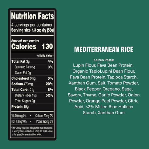20g (6g 8 Pack 3 Kaizen Mediterranean Protein Rice, Protein, Low Carb Net Carbs), Keto-Friendly, Gluten-Free, Made