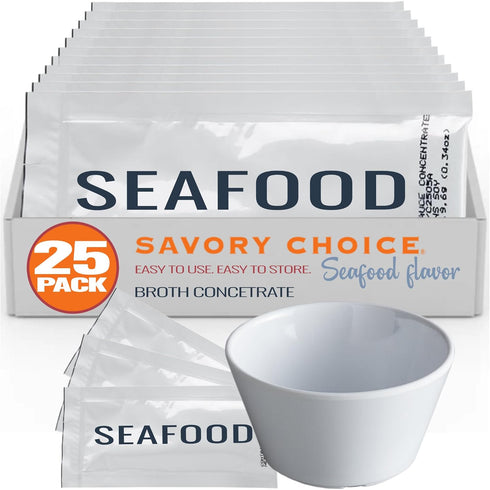 SAVORY CHOICE Seafood Broth Concentrate bundle with Bouillon Cup, 25 Packets (12g)