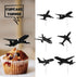 LETLIMIT 18pcs Black Glitter Silhouette Airplane Dessert Cupcake Topper Aviation Flying Theme Decorations Baby Shower