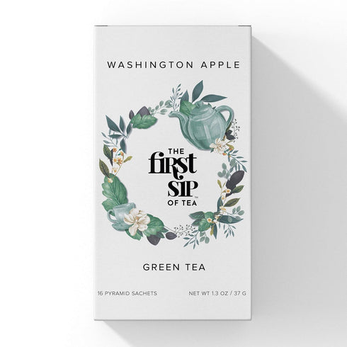 Washington Apple Green Tea, Pyramid Sachet Tea Bags, Cinnamon-Dried Apples, Caffeinated, 16 Cups