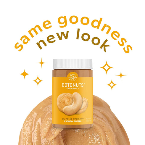 16 oz Octonuts Creamy Cashew Butter, Jar, No Added Salt, Sugar or Palm Oil - Single Ingredient Nut Spread - Gluten