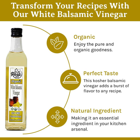 16.9 Oz (Pack 2) De La Rosa Organic White Balsamic Vinegar, Aged in Spanish Wood Barrels, Kosher for Passover, Vegan