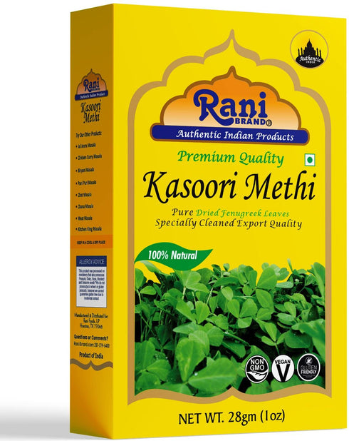 Rani Fenugreek Leaves Dried (Kasoori Methi), 1oz (28g) - All Natural, Vegan, Gluten Friendly