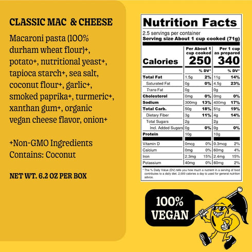 10 Pack, 25g Pack GrownAs Vegan Mac & Cheese, of Protein per - Dairy-Free, High Protein Snack, Easy to Prepare, Made