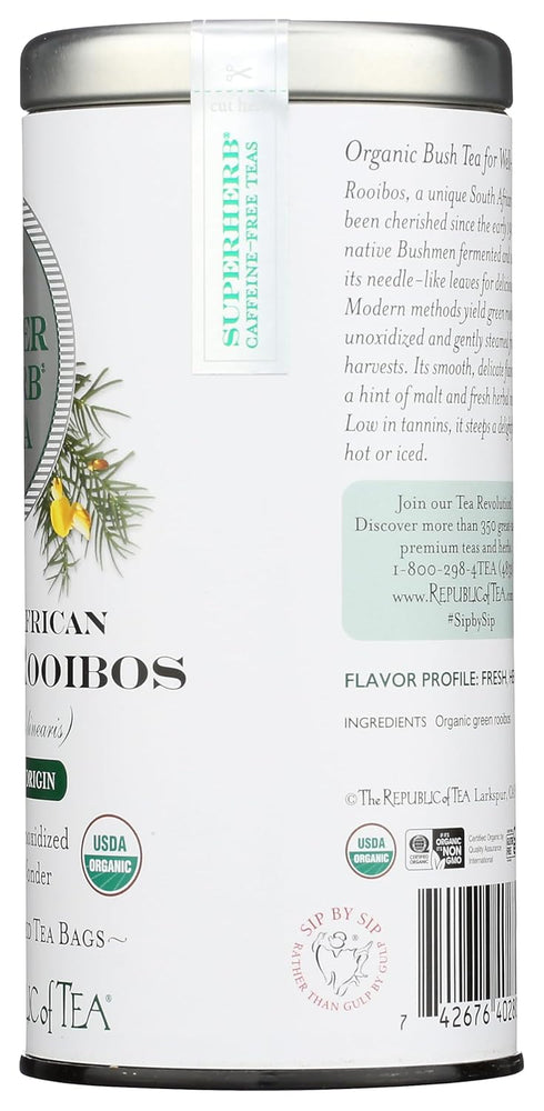 36 The Republic of Tea Organic South African Green Rooibos SuperHerb Tea Tin, Herbal Tea Bags, Naturally Caffeine-Free