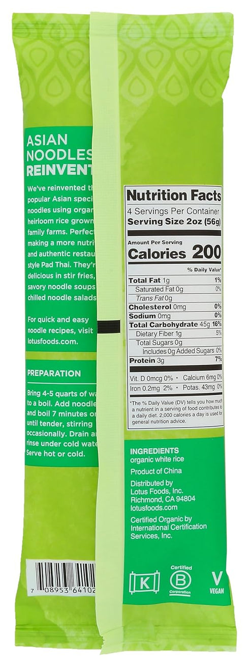 8 Lotus Foods, Noodles Pad Thai White Rice Organic, Ounce