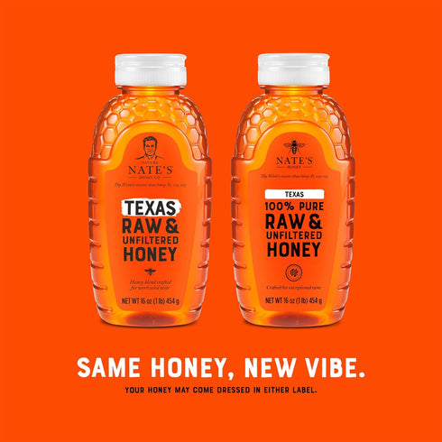 100% 16 oz. Nate's Texas Pure, Raw & Unfiltered Honey - Squeeze Bottle - All-natural Sweetener