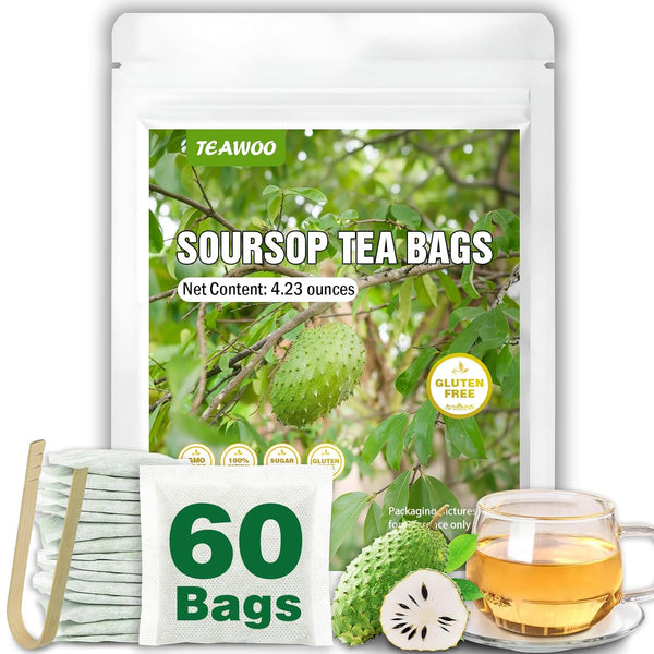 TEAWOO Soursop Tea Bags, 60 Packs 100% Natural Soursop Leaves (Hojas de Guanabana),