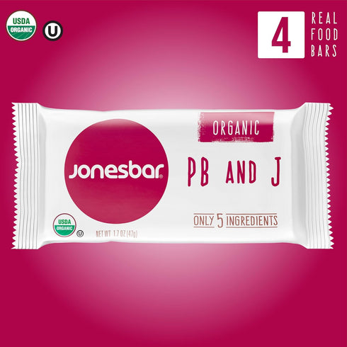 4 Count (Pack 1)), JONESBAR (Peanut Butter & Jelly, of USDA Organic Fruit & Nut Bar, Non-GMO, Kosher, Vegan, Gluten