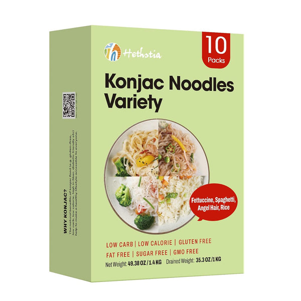Hethstia Konjac Noodles Variety Pack 10 Packs, Keto, Vegan, Gluten-Free, Sugar-Free, Low
