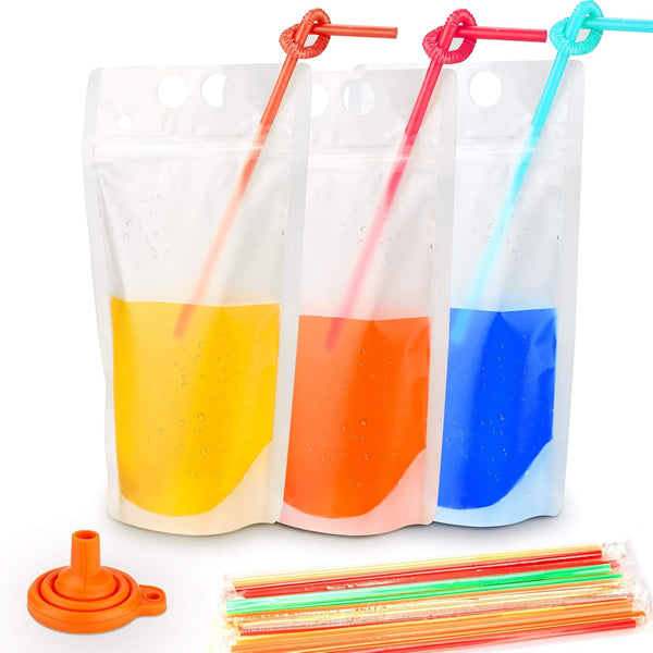 Yamgqus 100PCs Drink Pouches with 100PCS Individual Wrapped Straws, Freezable Juice Pouches DIY
