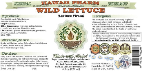 Hawaii Pharm Wild Lettuce Alcohol-Free Liquid Extract, Organic Wild Lettuce (Lactuca Virosa) Dried Herb Glycerite, 2
