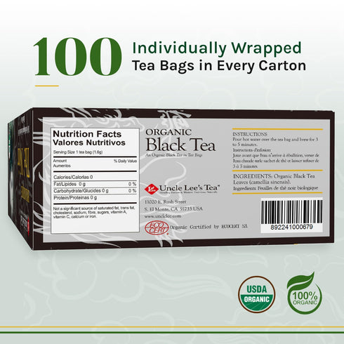 100 Count (Pack 4) Uncle Lee's Tea Organic Black Tea - Premium Tea, Full-Bodied, Caffeinated Coffee Alternative, Robust