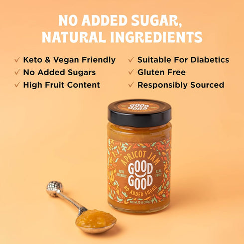 12oz 330g (Pack 1) GOOD GOOD Apricot Jam - No Added Sugar - Low Calorie - Gluten Free and Vegan - Diabetic and Keto