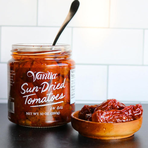 10 oz Packed Vantia Sun-Dried Tomatoes in Oil Jar Imported Italian Tomatoes in Oil, Rich Tangy Flavor for Pasta