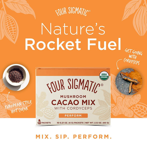 10 Packets Four Sigmatic Boost Mushroom Cacao | Organic Instant Cacao with Cordyceps & Ginger | Supports Stamina