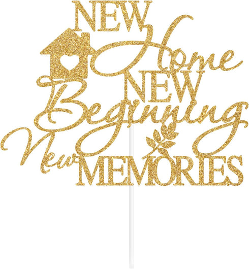 Gold Glitter New Home New Beginning New Memories Cake Topper, Sweet Home Cake Dcor, Housewarming New Home Family Party