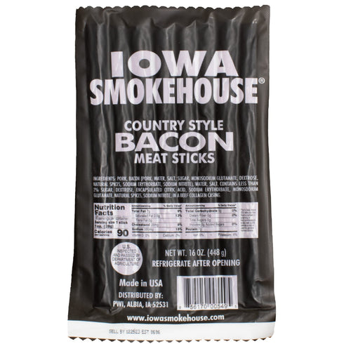 IOWA SMOKEHOUSE Country Style Meat Sticks, Bacon - Delicious Meat Snack -