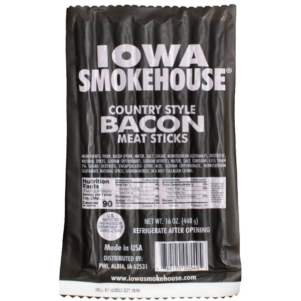 IOWA SMOKEHOUSE Country Style Meat Sticks, Bacon - Delicious Meat Snack -