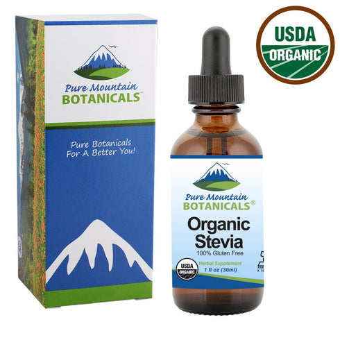 Pure Mountain Botanicals Organic Liquid Stevia Sweetener – Alcohol Free, Kosher Sugar Substitute Stevia Drops - 1oz