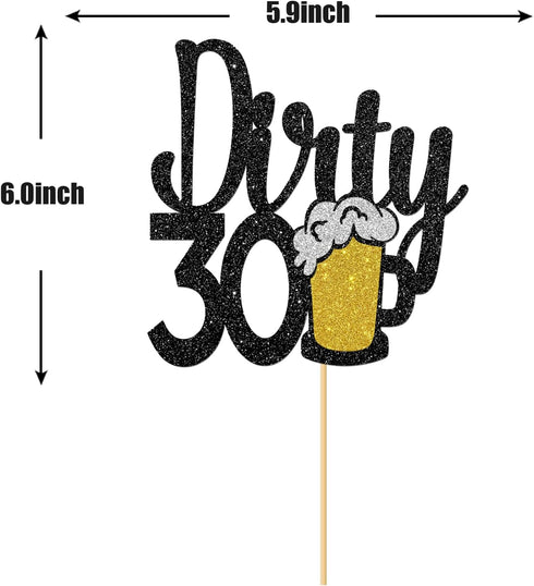 Maicaiffe Black Glitter Dirty 30 Cake Topper, Happy 30th Birthday Decorations
