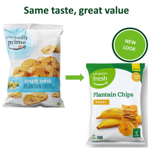 Amazon Fresh 10 Oz (Pack 4) Packaging , Sweet Plantain Chips, of (Previously Wickedly Prime, May Vary)