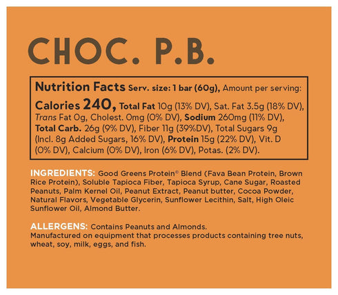15g 12 good! Snacks Chocolate Peanut Butter Vegan Protein Bar, Soy & Gluten Free, Plant Based, Low Sugar, Clean